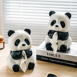 Ceramic Panda Tissue Box Cute Creative Coffee Table Ornaments Household Storage Tabletop Paper Box