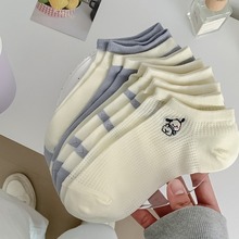 2024春夏新款薄款黑白刺绣卡通船袜可爱女短袜竹纤维学院风小白袜