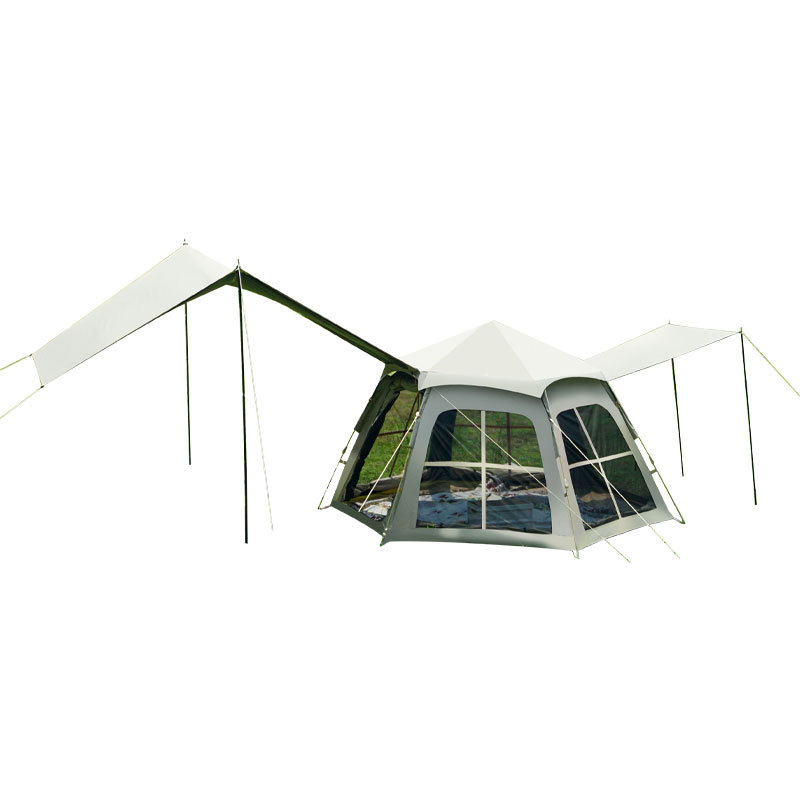 Tienda de campaña plegable al aire libre hexagonal portátil de una pieza camping durante la noche carpa de vinilo gruesa a prueba de agua