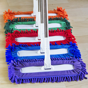 Flat Absorbent Mop for Home Use, One-Step Cleaning Chenille Cloth, Stainless Steel Cleaning Mop for Wooden and Tile Floors