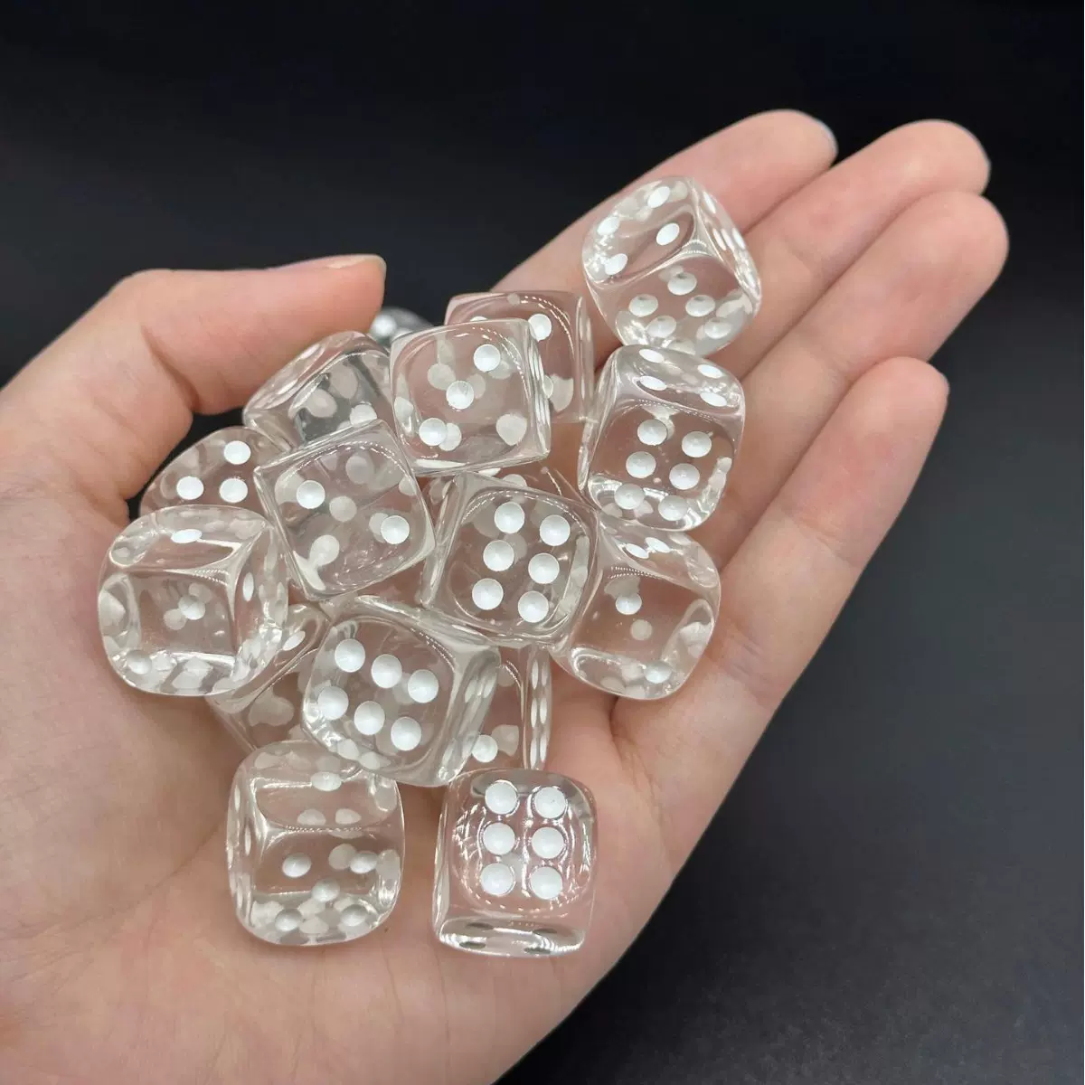 16mm圆角纯透明数字骰子彩色色子水晶骰子水晶色子