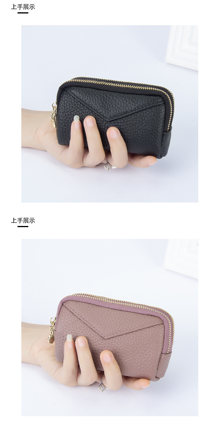 Leather Coin Purse New First Layer Cowhide Double Layer Zipper Key Ring Coin Storage Bag display picture 5