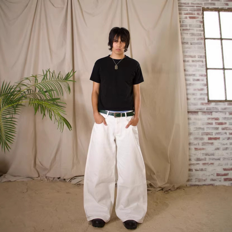 American-Style White Micro-Flare Low-Mid-Waist Jeans, New Cross-Border Model, Unisex Wide-Leg Slimming Straight Long Pants American-Style White Micro-Flare Low-Mid-Waist Jeans, New Cross-Border Model, Unisex Wide-Leg Slimming Straight Long Pants