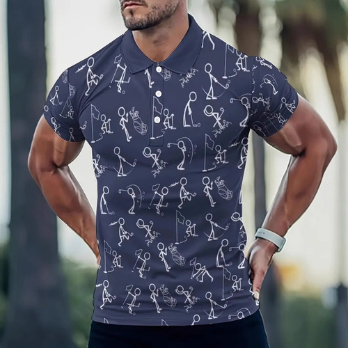 Summer Origin Ins Pattern Business Style 3D Digital Print Collar Polo Shirt for Men