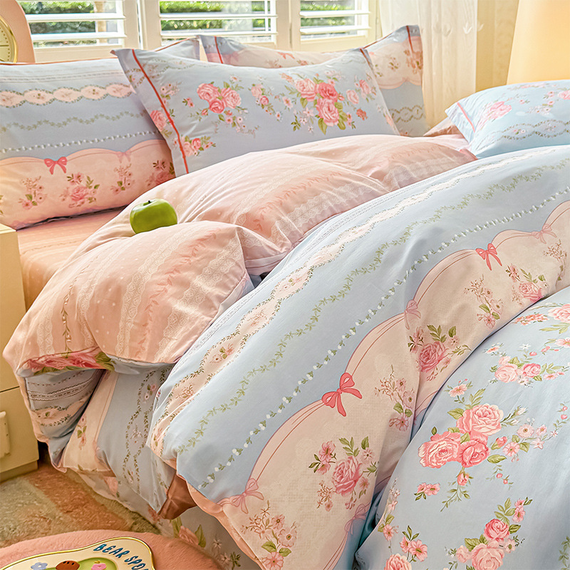 Cama de algodón fresca pequeña de cuatro piezas de algodón puro Xinjiang 2025 nueva funda de edredón sábana ropa de cama de tres piezas