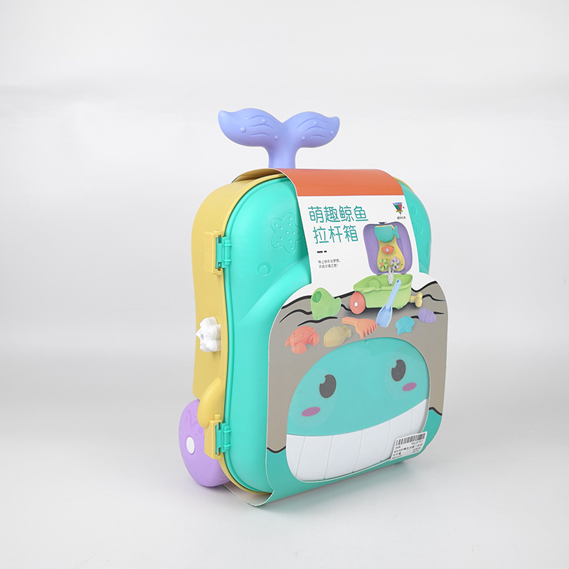 Cross-border Hot Sale 8PCs Beach Trolley Case Summer Cartoon Fun Cute Whale Suitcase Water Play Sand Tool Set