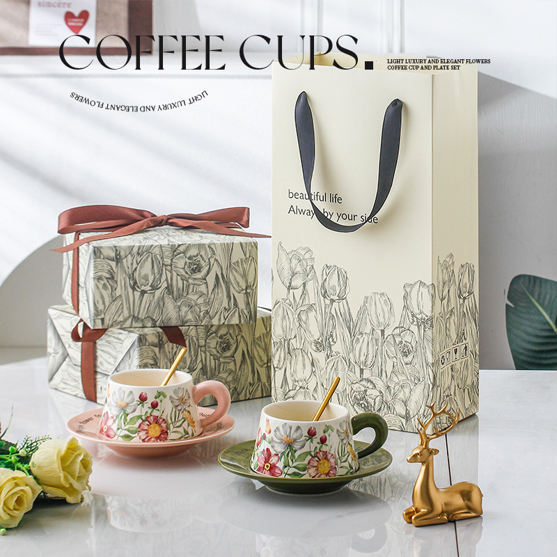 Girasol taza de café regalo souvenirs diseñador cooperación evento del día del maestro regalo pintura retro flor taza y platillo