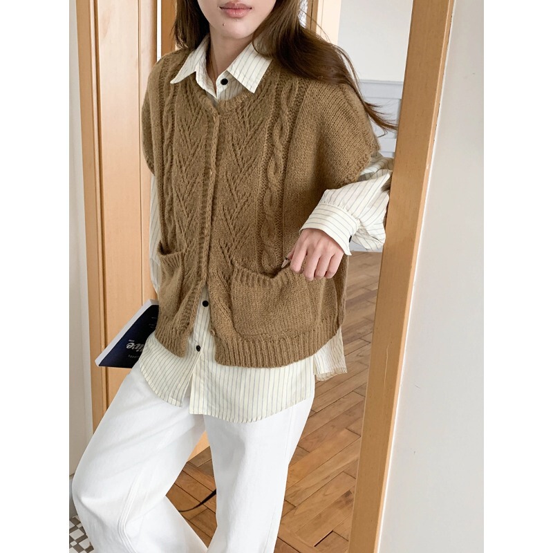 3Th Morning New Autumn Style Wool Mohair Textured Knitted Cardigan Vest Zy4463