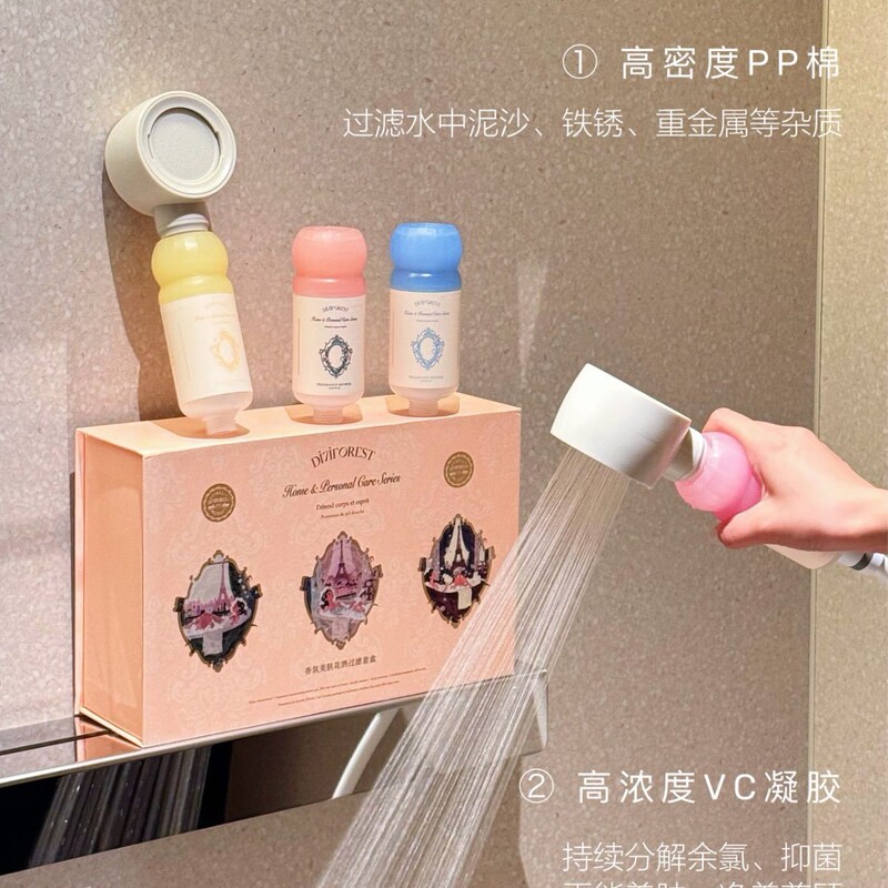 Seventh Forest Pressurized Fragrance Showerhead for Skin Beautification, Chlorine Removal, Built-In Vitamin C Filter, Water-Saving, Multiple Fragrance Types Available