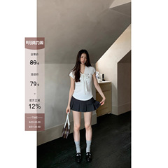 红人馆a字半身裙女夏2025新款包臀百褶裙小个子低腰裙子灰色短裙