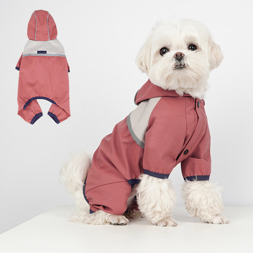PSM Pet Dog Clothing Rainproof Breathable Portable Reflective Printed Four-legged Raincoat Cat and Dog Supplies Wholesale