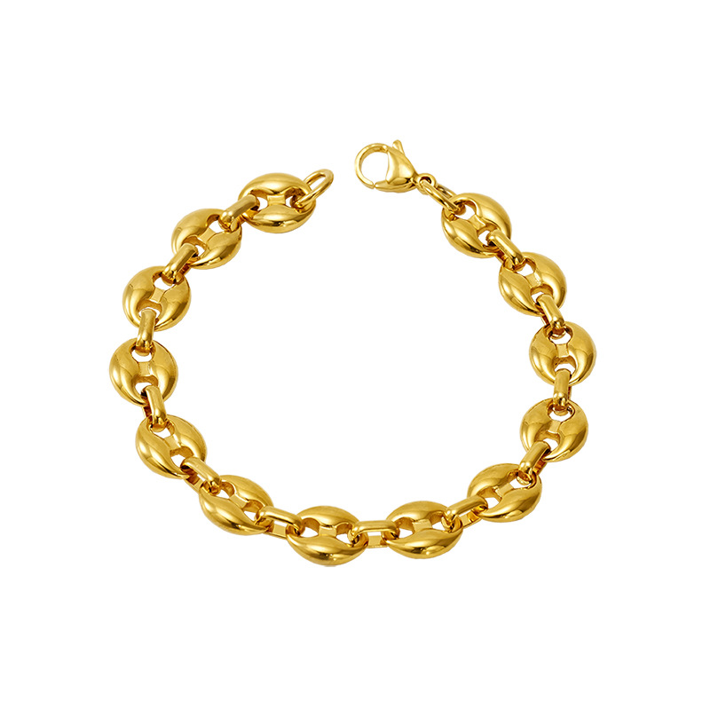 Muñeca de acero inoxidable hip-hop de moda europea y americana, diseño exagerado de acero de titanio chapado en oro, joyas de mano unisex