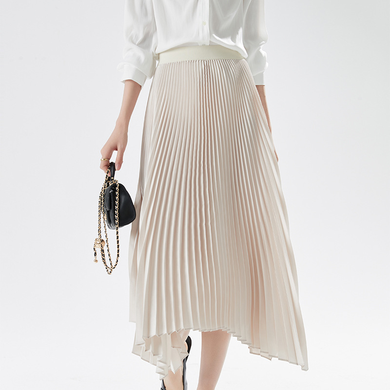 Spring 2023 New Women's Simple Fashion Commuter Skirt Irregular Women's Pleated Pleated Mid-length Skirt