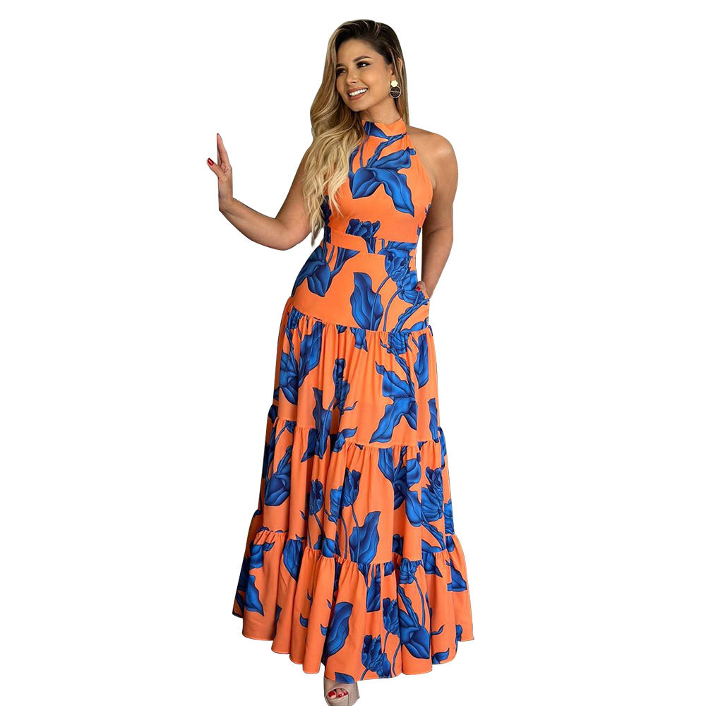 Women's Regular Dress Elegant Halter Neck Printing Sleeveless Printing Maxi Long Dress Daily display picture 4