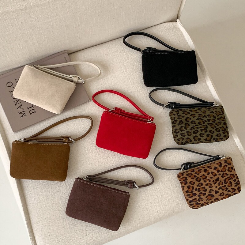 Korean Dongdaemun Ins-Style Retro Leopard Print Coin Purse Portable Small Handbag Mini Bag Faux Suede Handbag