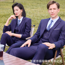 仿毛条纹西服套装男女同款职业西装套装修身银行办公室上班职业装