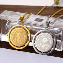 欧美个性不锈钢镀18K金神父圣本笃吊坠 驱魔人圣人老头项链饰品