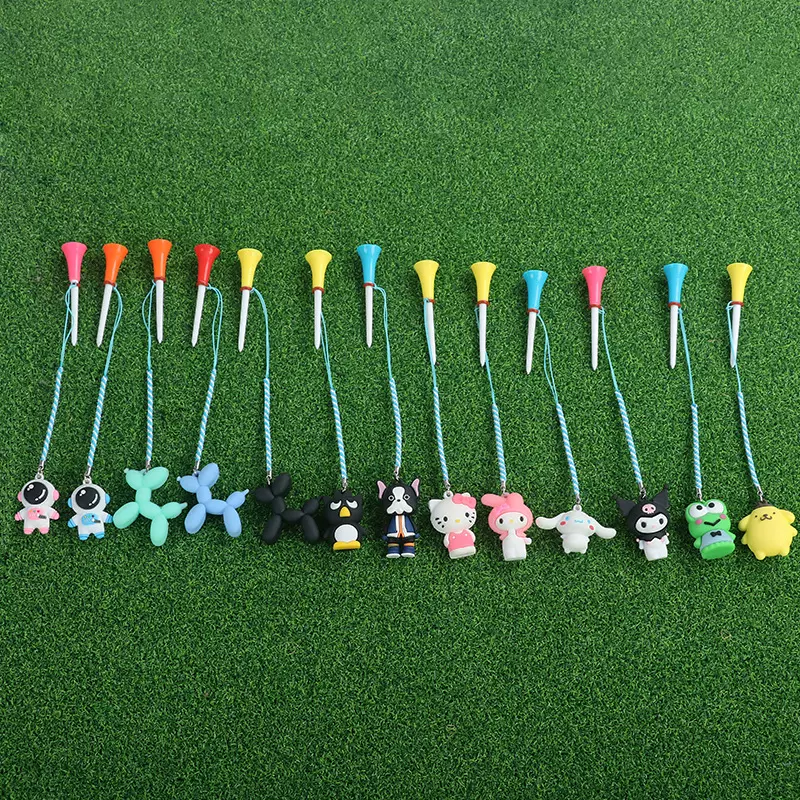 高尔夫球tee多色卡通挂饰带绳防丢失塑料球座golf双层球钉83mm