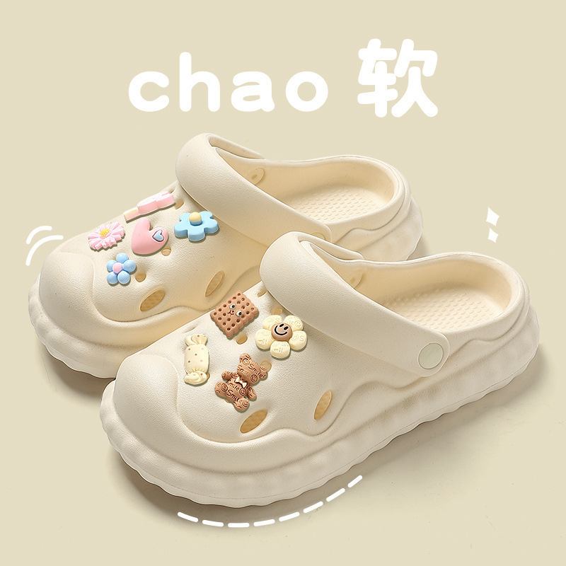 Croc Shoes Women's Summer Outer Wear Thick-Soled Beach Sandals with Poop-Feeling Baotou Cartoon Pvc Sandals Women's Home Summer Wholesale