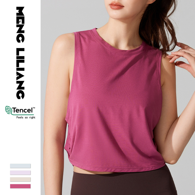 Cross-Border Sports Fitness Tops for Women Loose Short Yoga Wear T-Shirt Training Running Round Neck Vest Sleeveless Breathable