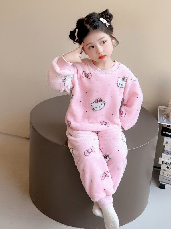 女小童睡衣套装秋冬款2025新款洋气儿童小女孩套头卡通可爱家居服|undefined