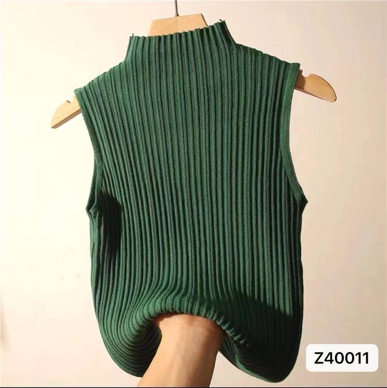 Knitted Inner Vest Women's Summer Spring and Autumn New Western Style Waistle Short Half-high Neck Pit Sleeveless Outer Wear Base Shirt