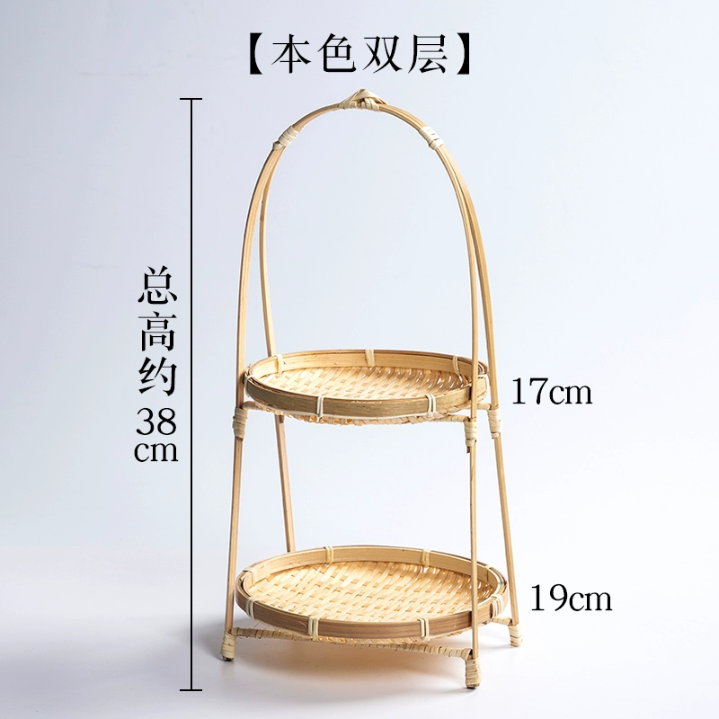 Bamboo small basket with round handle, tea and fruit basket, pastry tray, creative small bamboo basket, multi-layered bamboo basket
