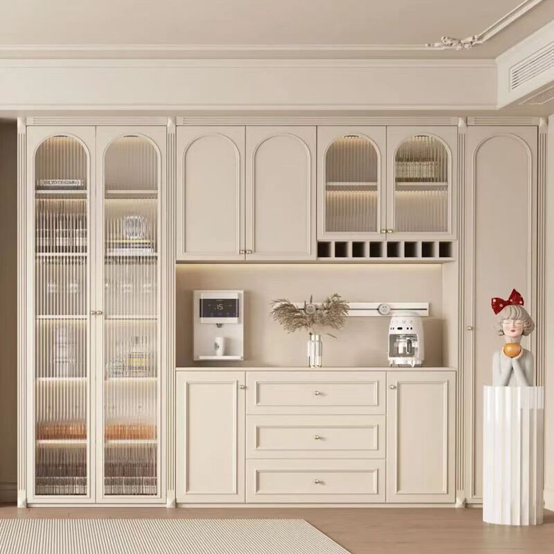 New French-Style Lacquer Cabinet Doors, Cream Style, Whole House Custom French Arc Door Panels, High-End Solid Wood, Mianzhou European Pine Board