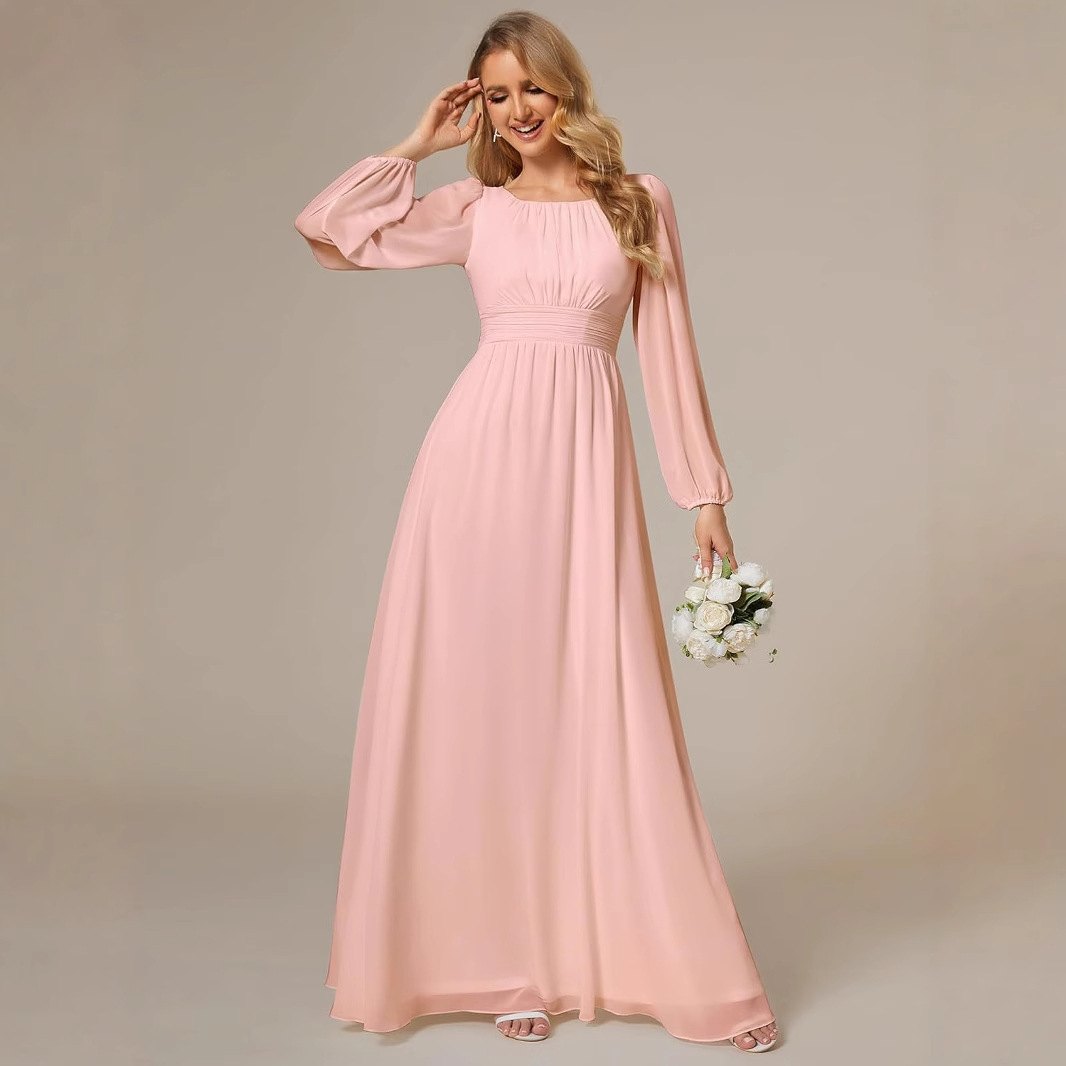 demi-season long sexy elegant bridesmaid dress