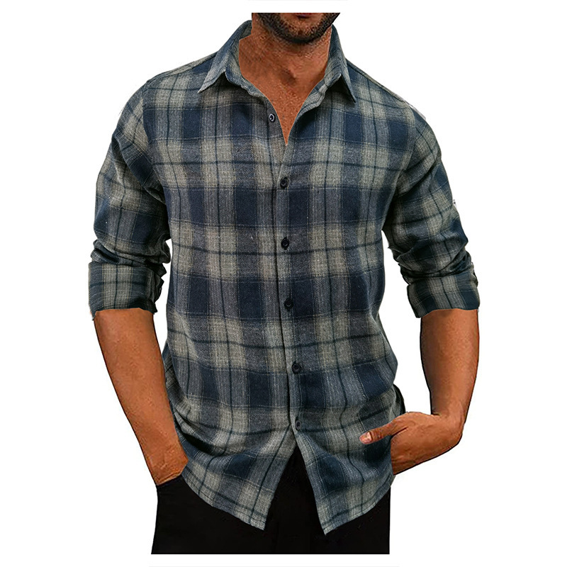 2022 Cross-border Men's Loose Flannel Shirt Men's Autumn and Winter European and American Men's Long Sleeve Plaid Casual Shirt for Men