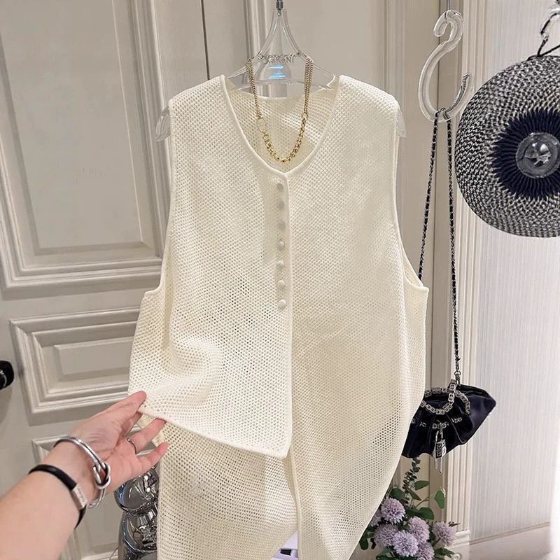 Summer Fashion Thin Irregular Knit Vest for Women, French Design, Hollowed-out Loose Outerwear