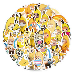 50張新款搞笑香蕉貓卡通形象塗鴉貼紙汽車行李箱水杯防水貼紙批