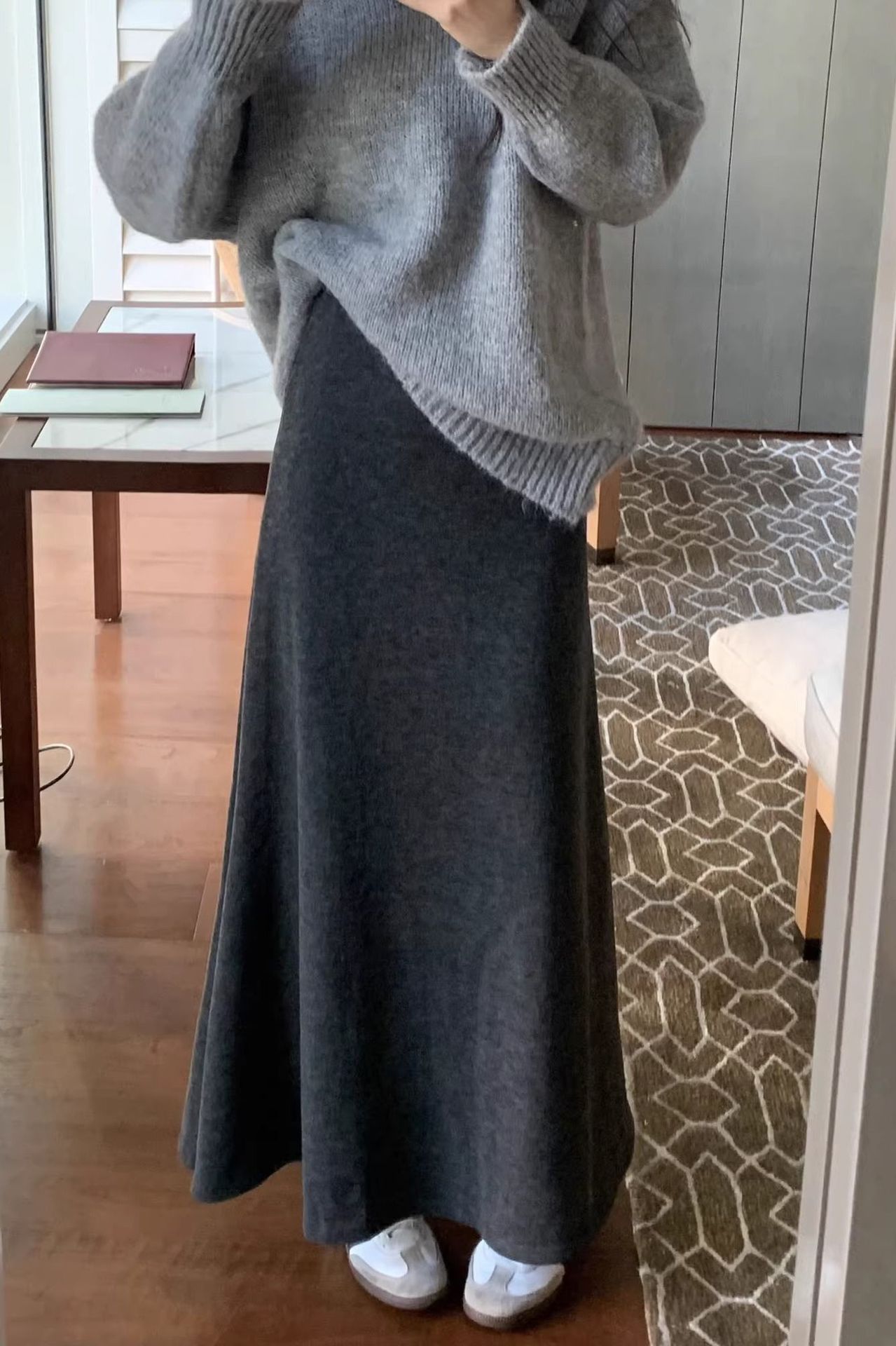 灰色半身裙女装春秋冬季新款感气质高腰A字鱼尾显瘦松紧腰裙跨境