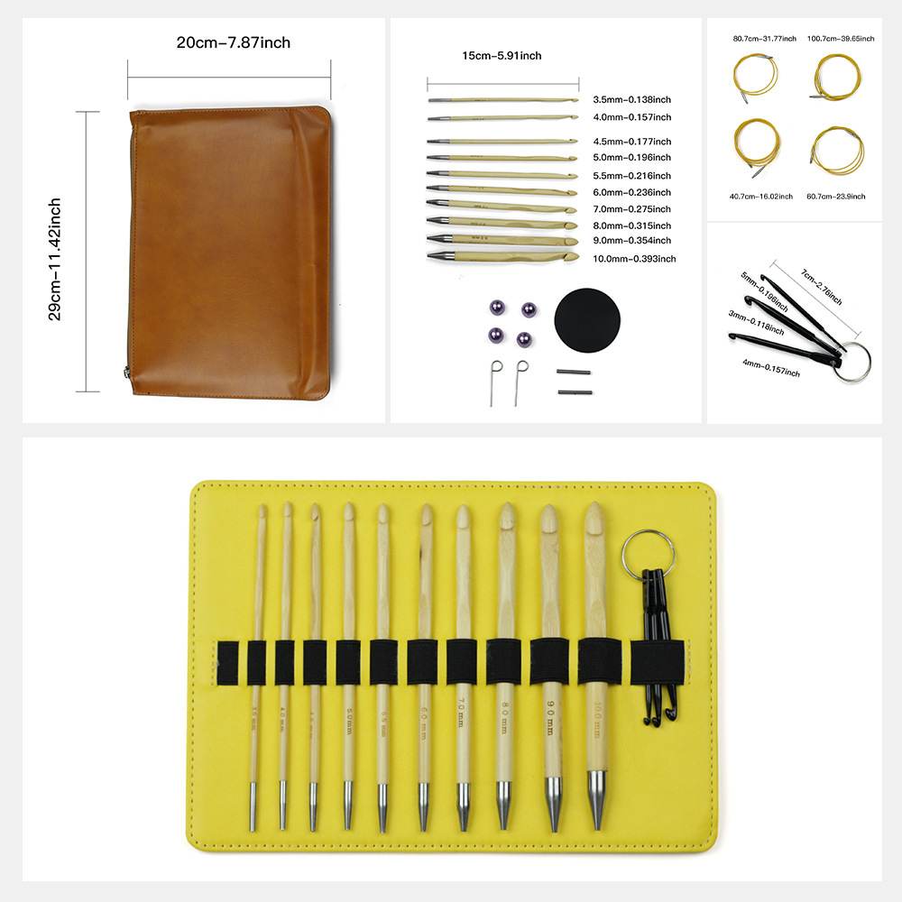 Agujas de tejido transfronterizas bambú Túnez ganchillo desmontable ganchillo 10 conjuntos de ganchillo