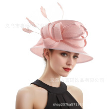 跨境欧美派对礼帽赛马会新娘婚庆搭配遮阳防晒透气女士大檐帽批发