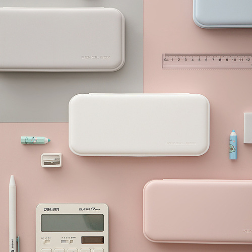 Simple macaron stationery pencil case, ins-style multifunctional elementary school student stationery storage pencil box, PP frosted pencil case