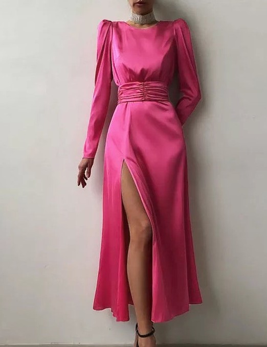 Comercio exterior europeo y americano Amazon AliExpress deseo Mujeres Nuevo satén manga larga vestido negro cuello redondo vestido de noche image 9