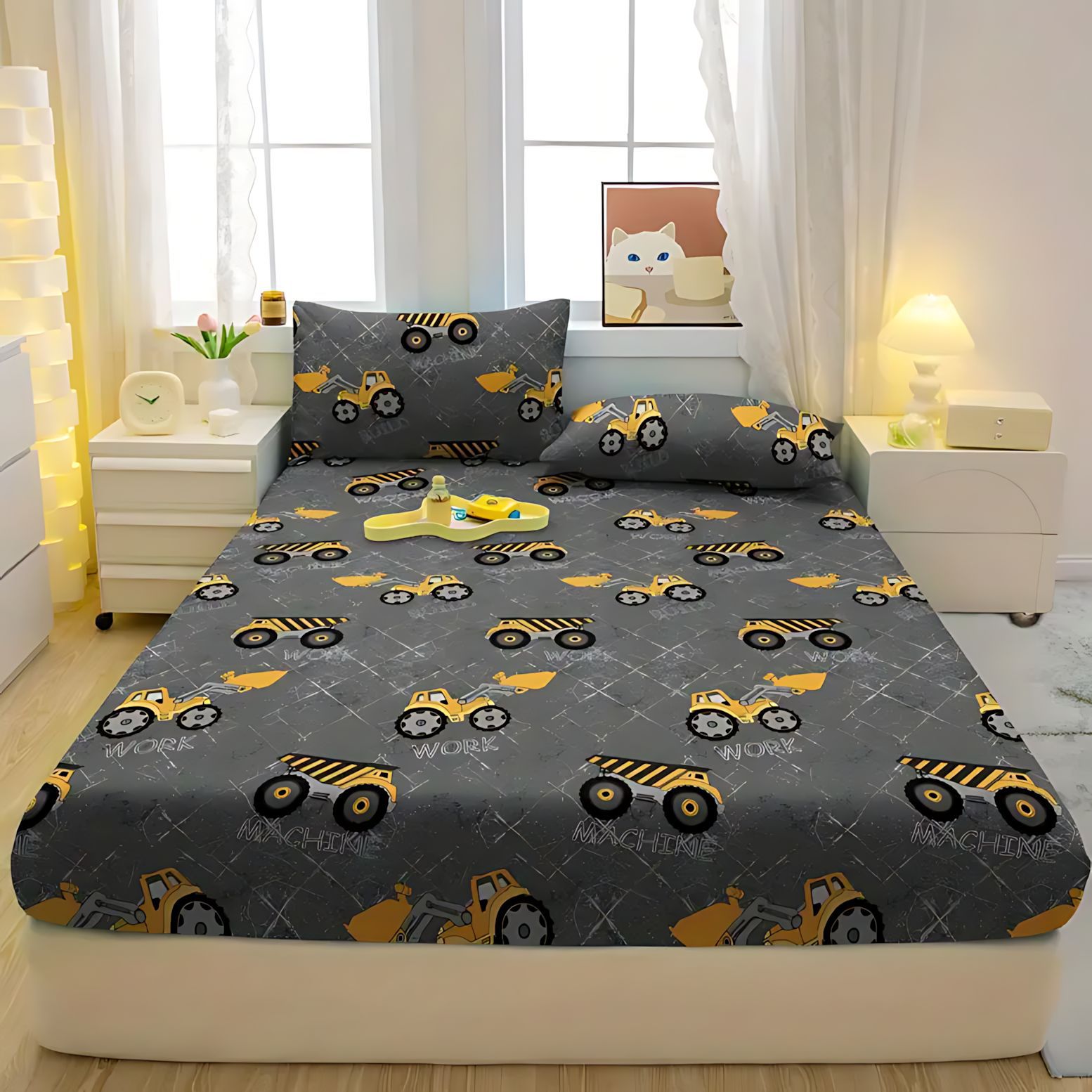 Temas de excavadora de dibujos animados TEMU / JIT impresión digital 3D cama gaza pillow cover set textiles domésticos transfronterizos