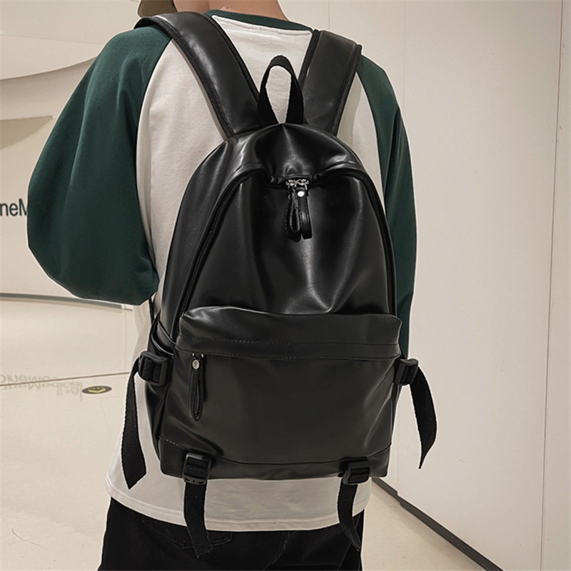 Leather Backpack Men's Simple Waterproof Fashion Trendyy Computer Bag Men's Pu Leather School Bag Boys College Student Backpack