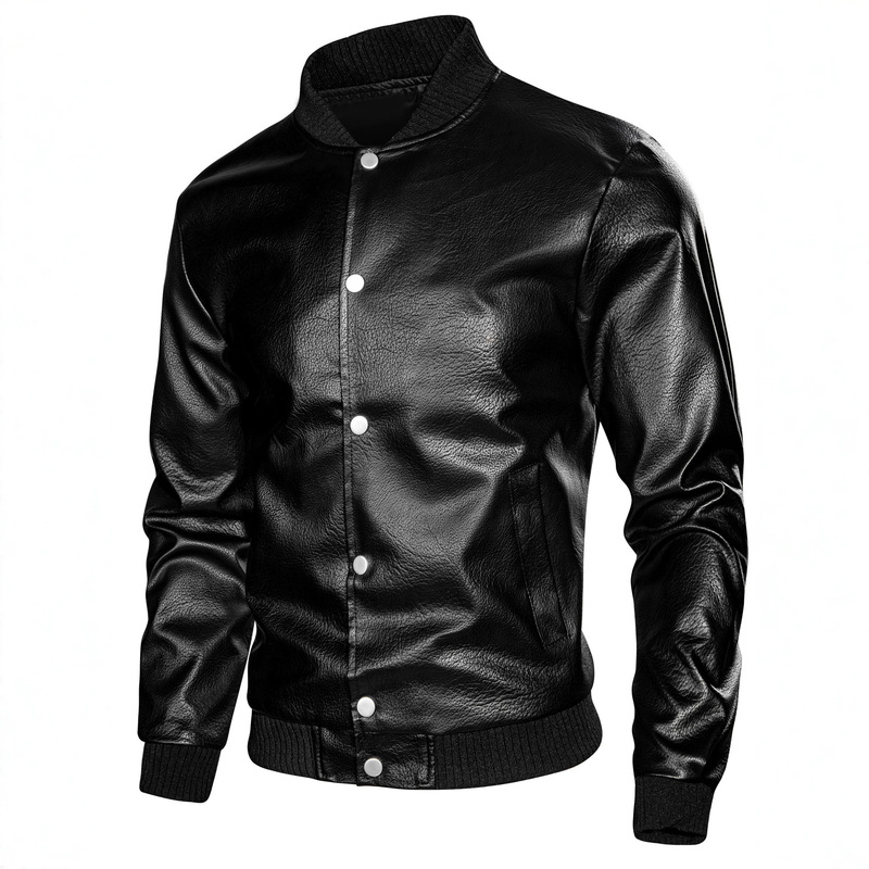 Men's Motorcycle Pu Leather Jacket, Youth Casual Stand-Up Collar Jacket, Fashionable Faux Leather Jacket Men's Motorcycle Pu Leather Jacket, Youth Casual Stand-Up Collar Jacket, Fashionable Faux Leather Jacket