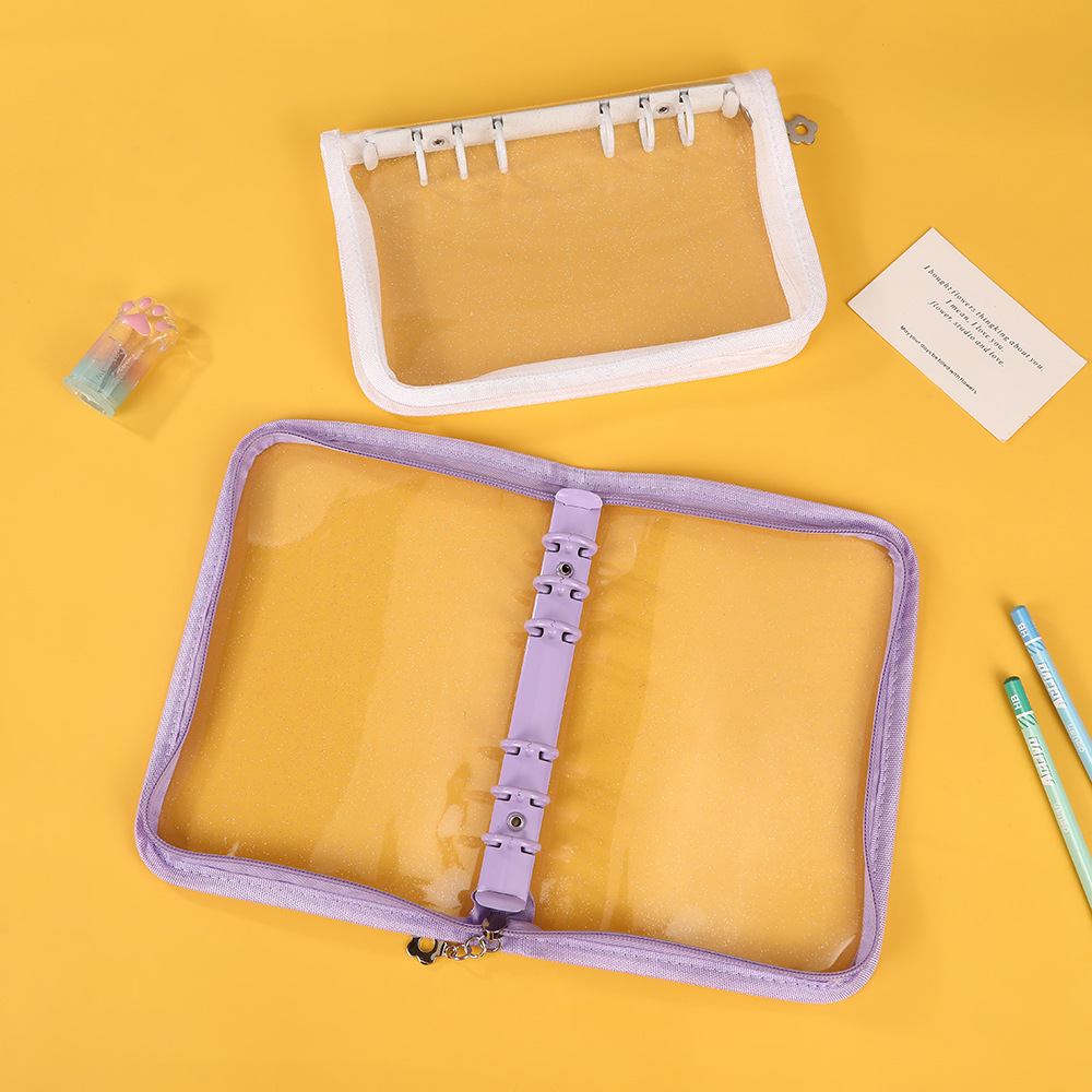 A5A6グリッターリーフリングバインダー、透明カードブック、ジッパー付きリーフリング手帳、ロゴ・パターン印刷カードアルバム収納ブック