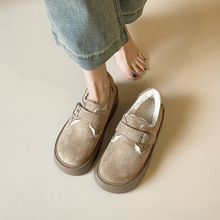 威威女郎 678-5厚底加绒雪地靴冬季一字带勃肯鞋增高保暖博肯棉鞋