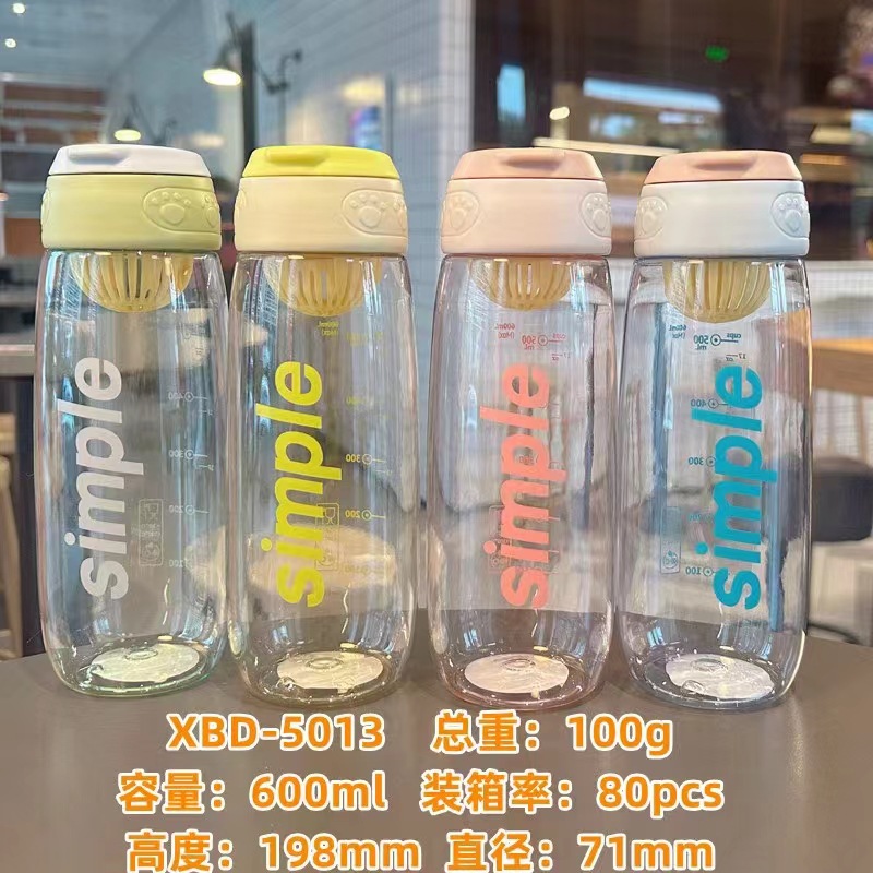 Xinbedi nueva taza de plástico taza de abrazo fresco transparente colador taza de agua Flip taza de agua portátil para las niñas