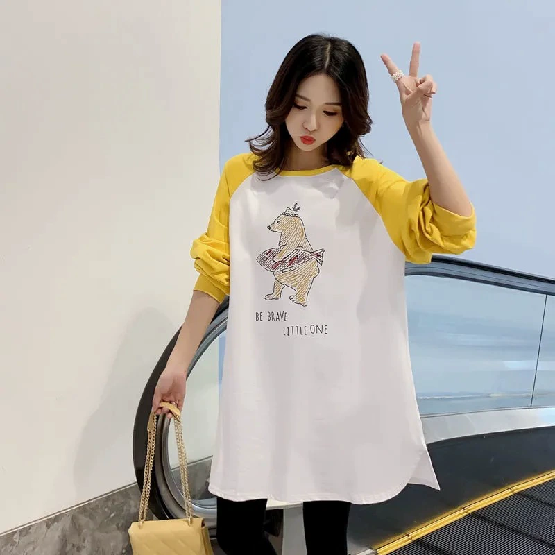 Одежда для беременных, осенняя мода, чистый красный свитер с длинным рукавом и принтом, женская одежда, прилив, Горячая мама, новое весенне-осеннее пальто, футболка