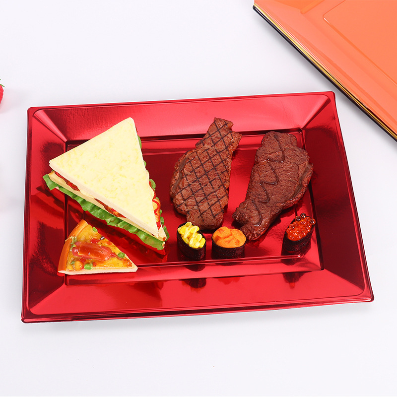 Disposable PET Rectangular Plastic Plate Christmas Red Thickened Square Plate Cake Bread Gold-plated Silver Tray Disposable PET Rectangular Plastic Plate Christmas Red Thickened Square Plate Cake Bread Gold-plated Silver Tray