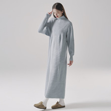 【加工定制】高级感针织长裙雾霾蓝秋冬连衣裙女法式长款打底裙