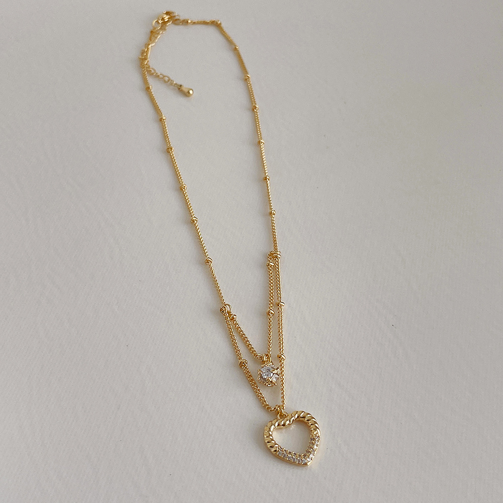 1 Piece Fashion Heart Shape Metal Hollow Out Inlay Zircon Womenu0027S Necklace