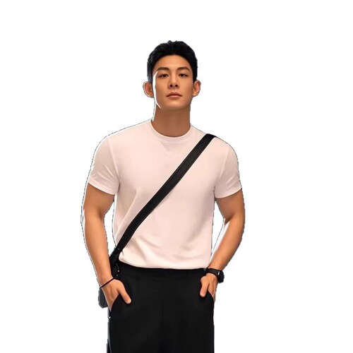 British stylish men's summer T-shirt with small collar, slim-fit short sleeve, shows muscles, suit innerwear, trendy