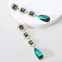 欧美夸张复古水钻长吊坠耳环水滴形耳坠时尚走秀街拍跨境耳饰批发