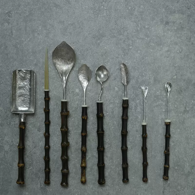 紫竹柄合金茶拨茶勺茶铲茶具配件茶道六君子